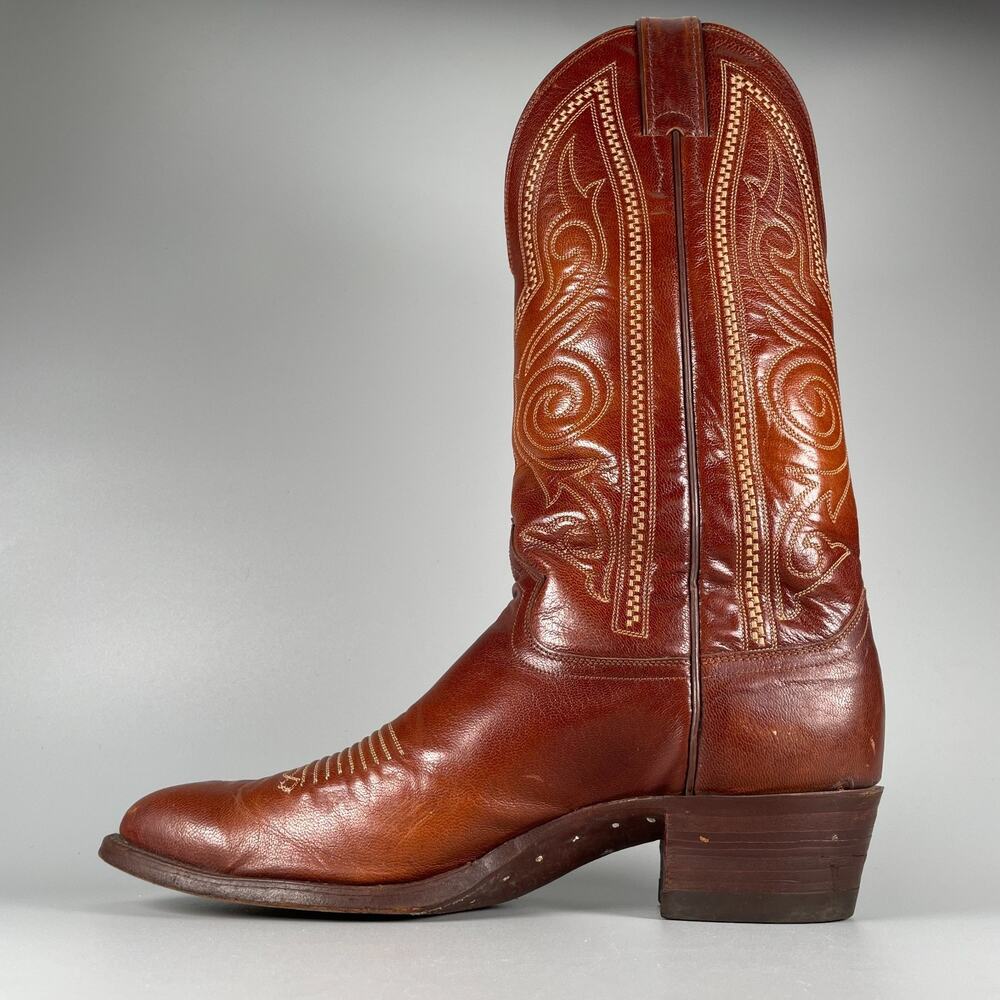 JUSTIN 1769 Men’s Size 9 B Brown Leather Western Pull On Cowboy Boots Casual GUC - Picture 8 of 10